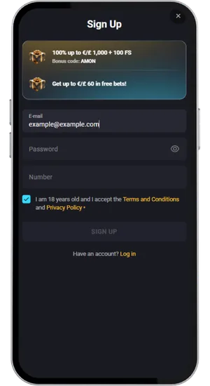 Casino registration form followed by a GBP deposit screen with card and local payment method options